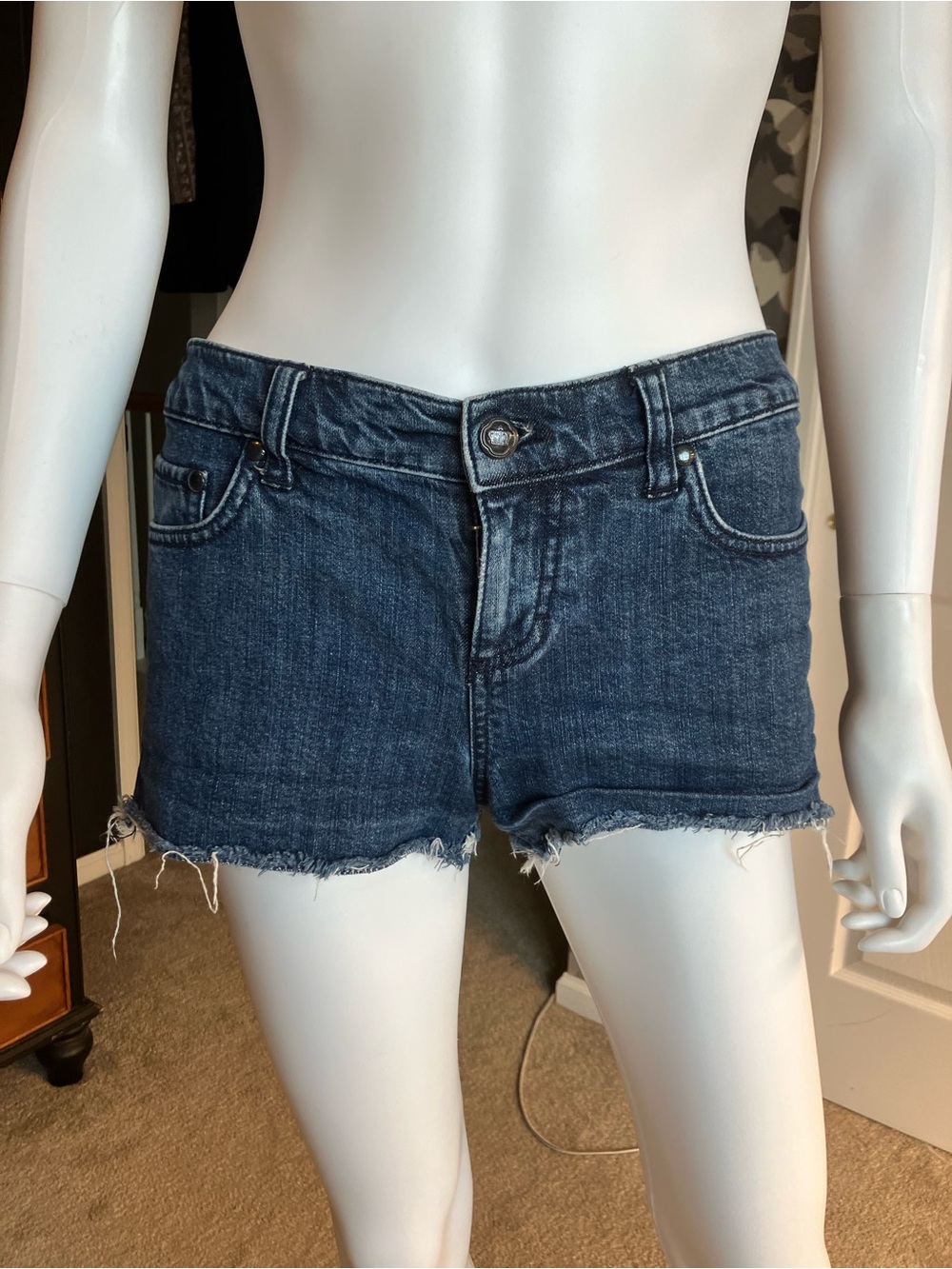 Juicy Couture Dark Indigo Frayed Denim Shorts